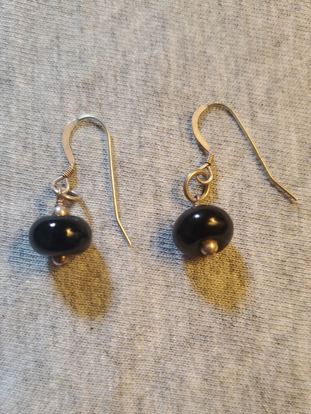 925 Sterling Silver Black Onyx Bead Drop Earrings